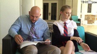 Petite Student In Short Kilt Skirt Melody Marks Hooks Up With Bald Headed Teacher