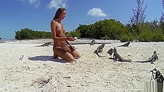 Beach, Brunette, Funny, POV, Shaving, Small Tits