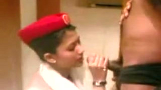 Beautiful Indian Lady Wearing Stewardess Uniform Gives Head In A Hotel Room