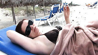 Bikini Girl Mina On The Beach Smoking Cigarette