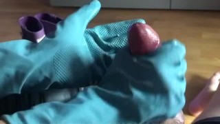 Rubber Gloves And A Lot Of Pre Cum