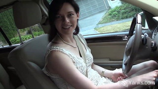 Pretty Brunette Masturbates In The Car During Driving