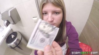 Filthy Chick Is Fucking For Money In The Public Restroom