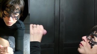 4K - MILF In Sexy Black Outfit Takes Big Facial While Masturbating Her Pussy