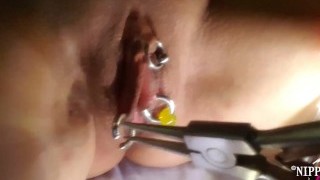 Inserting Multiple Rings In My Pierced Pussy Lips