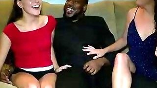 Two Adorable Girls Are Having Tons Of Fun With A Black Guy Whose Dick Is Huge