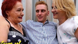 Two Horny Grandma’s Invite A Big Dick Toyboy Over For Some Threesome Fun!