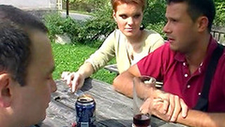 Redhead With Short Hair Does Really Naughty Things With Two Guys