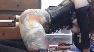 Wow! Tattoed Girl Double Penetration Machine Fuck!