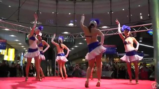 Sexy Girls In Short Skirts Dancing For The Crowd