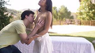 Captivating Oiled Up Babe Maya Bijou Gets Her Pussy Fucked In The Garden