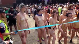 Naked Students Get Ready To Compete In A Marathon