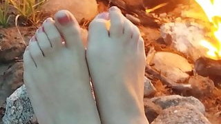 Cum On Toes By The Campfire