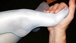 Touching My Turquoise Pantyhose Feet