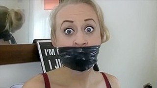 Self Rubber Ball Clear Tape Gagged Blonde